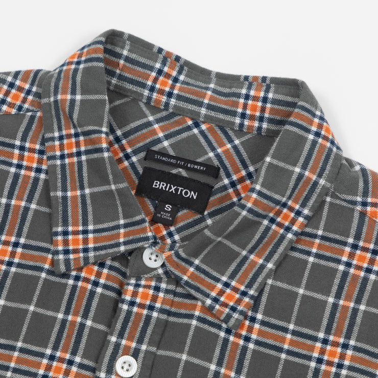 BRIXTON Bowery Flannel Check Shirt in GREY & ORANGE