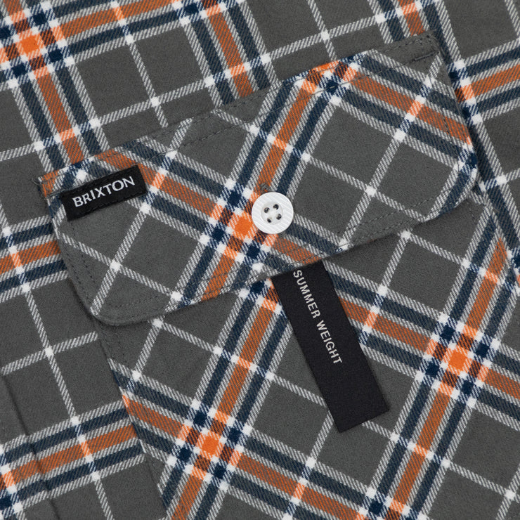 BRIXTON Bowery Flannel Check Shirt in GREY & ORANGE