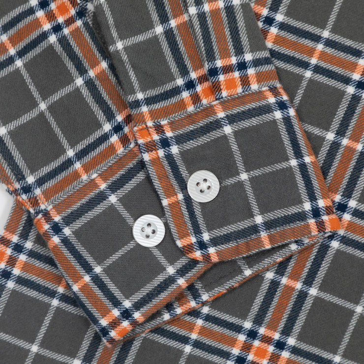 BRIXTON Bowery Flannel Check Shirt in GREY & ORANGE