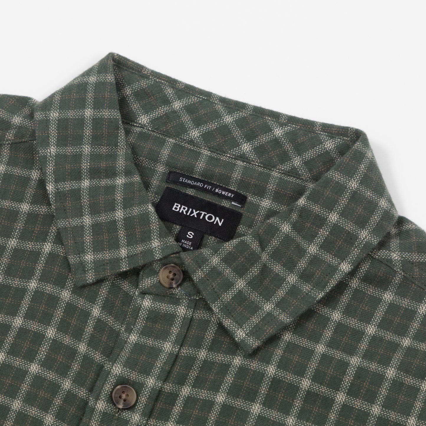 BRIXTON Bowery Flannel Check Shirt in GREEN & CREAM