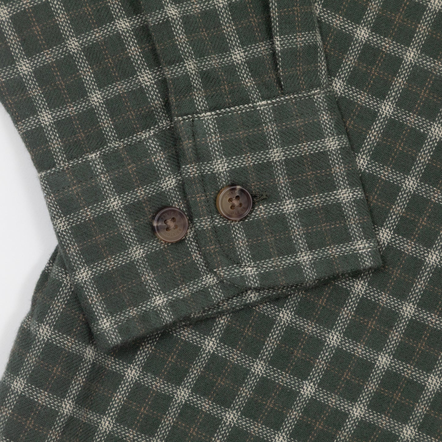 BRIXTON Bowery Flannel Check Shirt in GREEN & CREAM