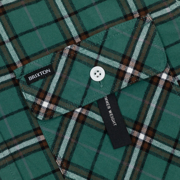 BRIXTON Bowery Flannel Check Shirt in GREEN & OFF WHITE