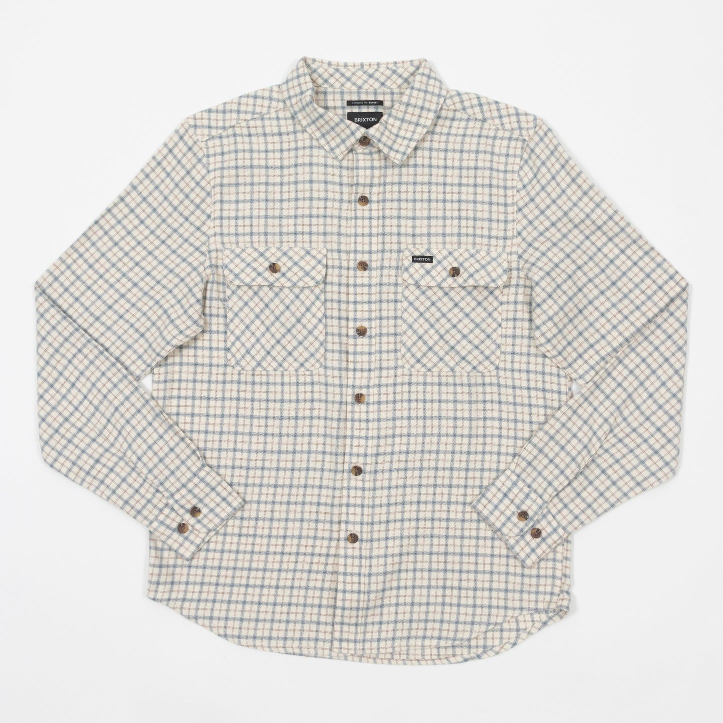 Brixton Bowery Flannel shirt cream and blue check front view