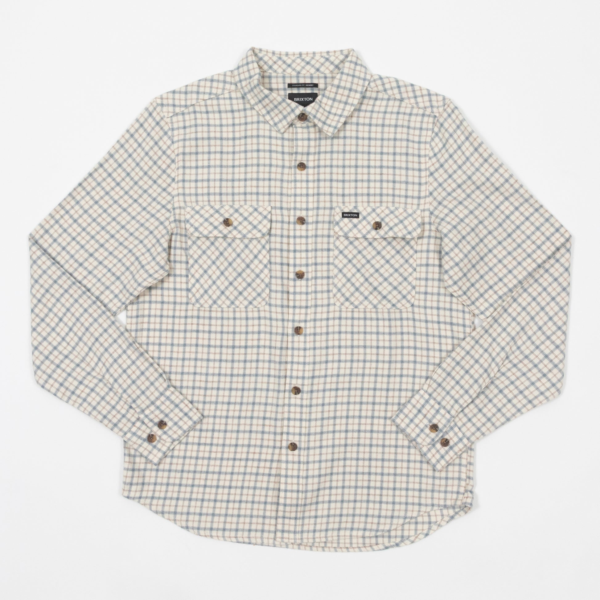 Brixton Bowery Flannel shirt cream and blue check front view