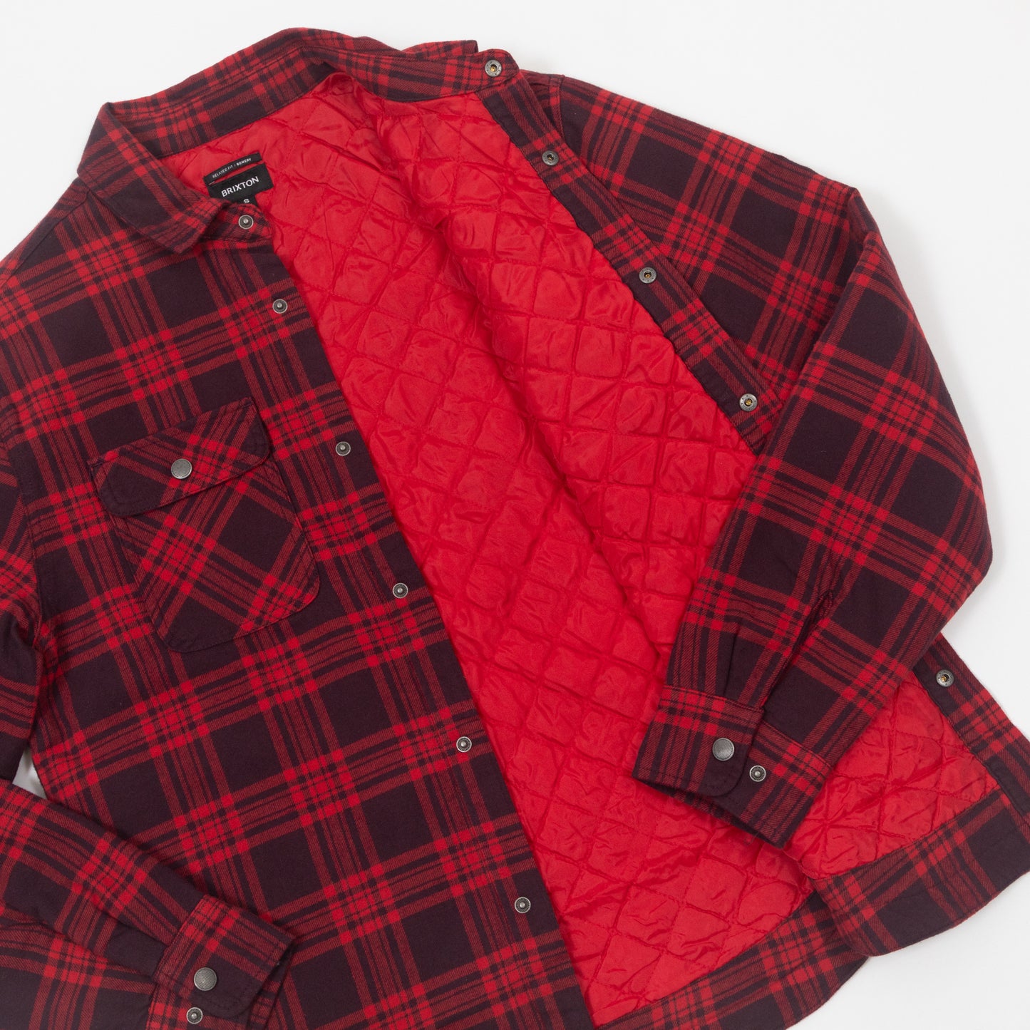 BRIXTON Bowery Quilted Overshirt in RED & BLACK