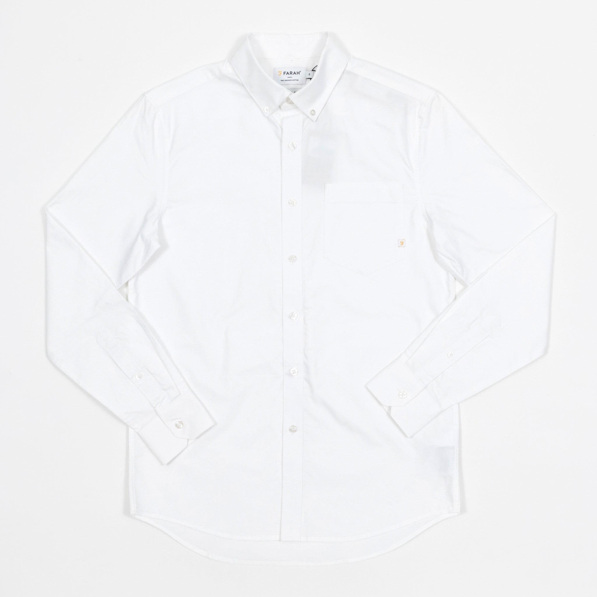 FARAH Brewer Casual Fit Pocket Long Sleeve Shirt in WHITE