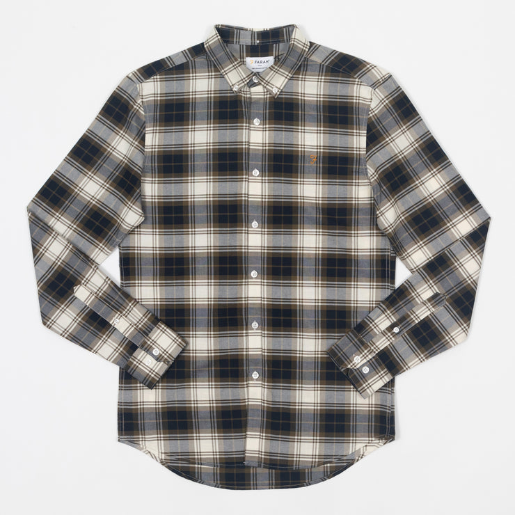 FARAH Brewer Check Shirt in GREEN & CREAM