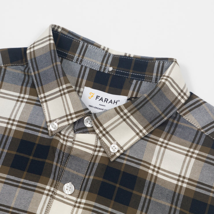 FARAH Brewer Check Shirt in GREEN & CREAM