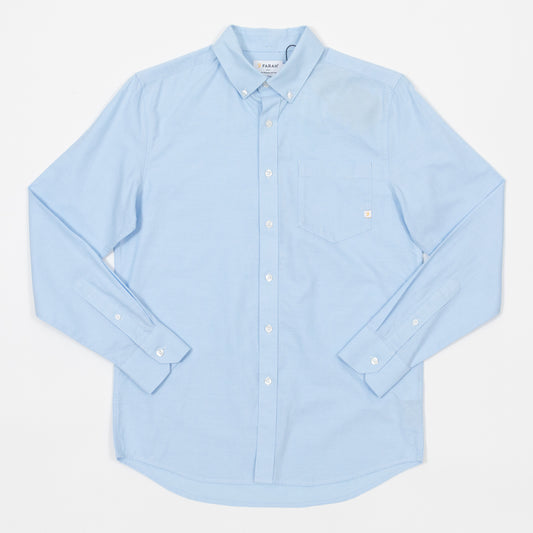 FARAH Brewer Pocket Long Sleeve Oxford Shirt in LIGHT BLUE