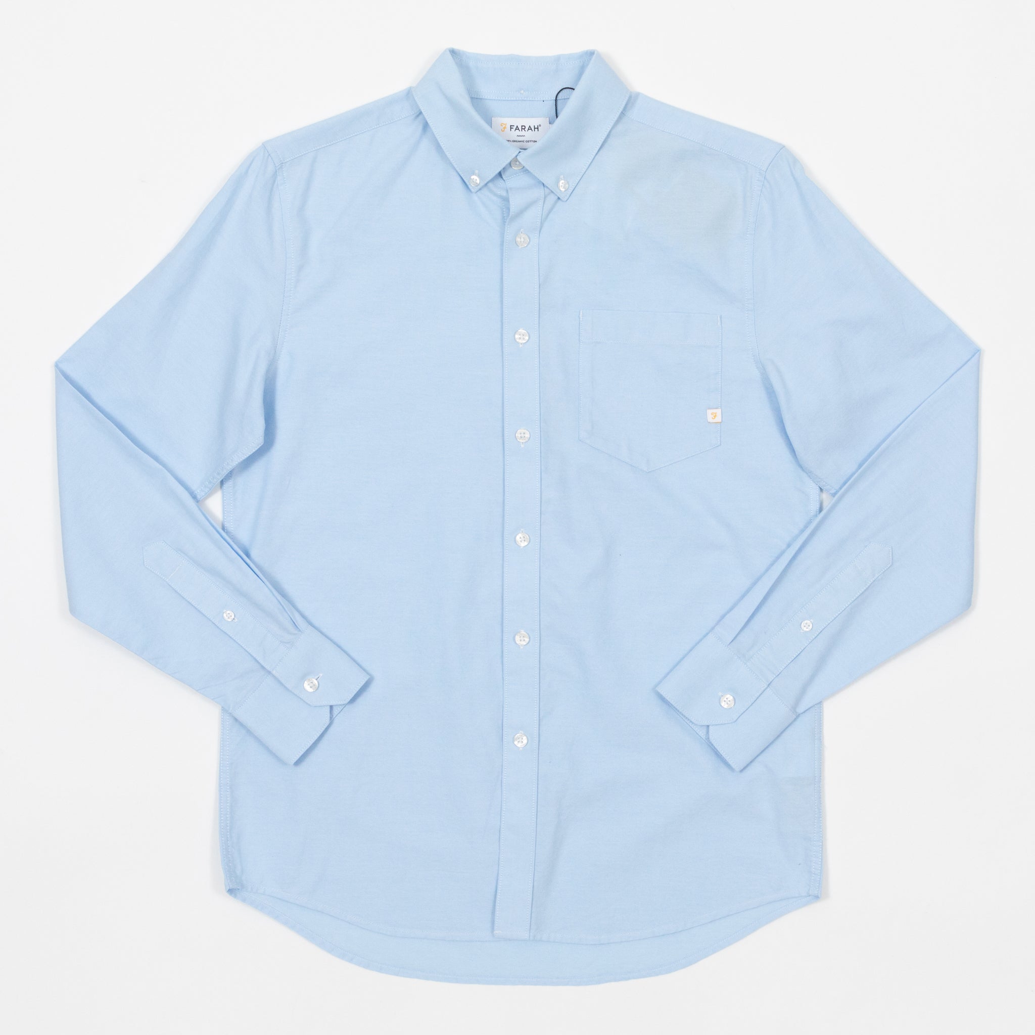 FARAH Brewer Pocket Long Sleeve Oxford Shirt in LIGHT BLUE