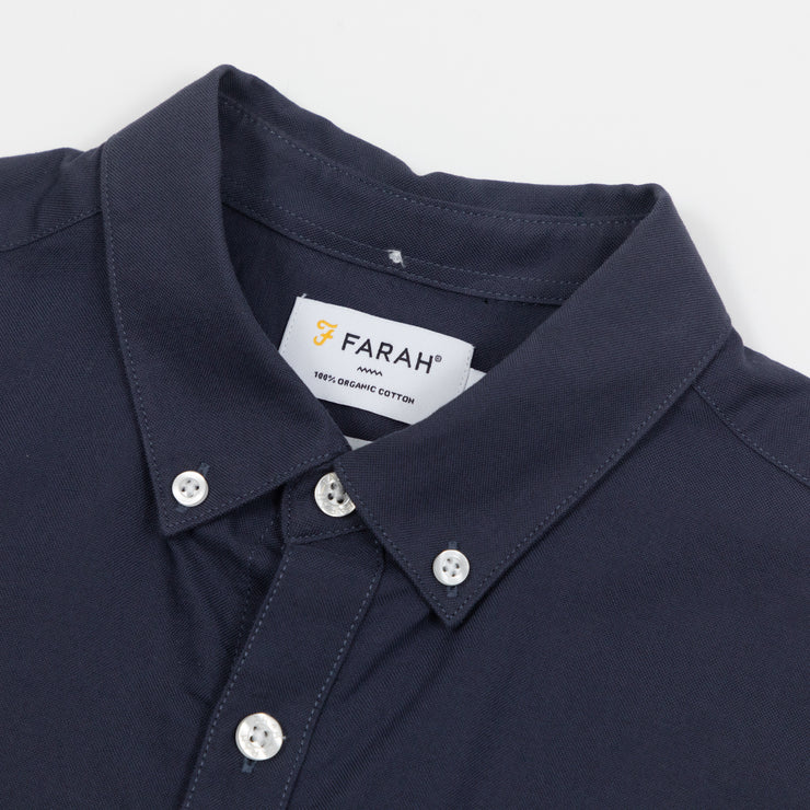 FARAH Brewer Slim Long Sleeve Oxford Shirt in NAVY