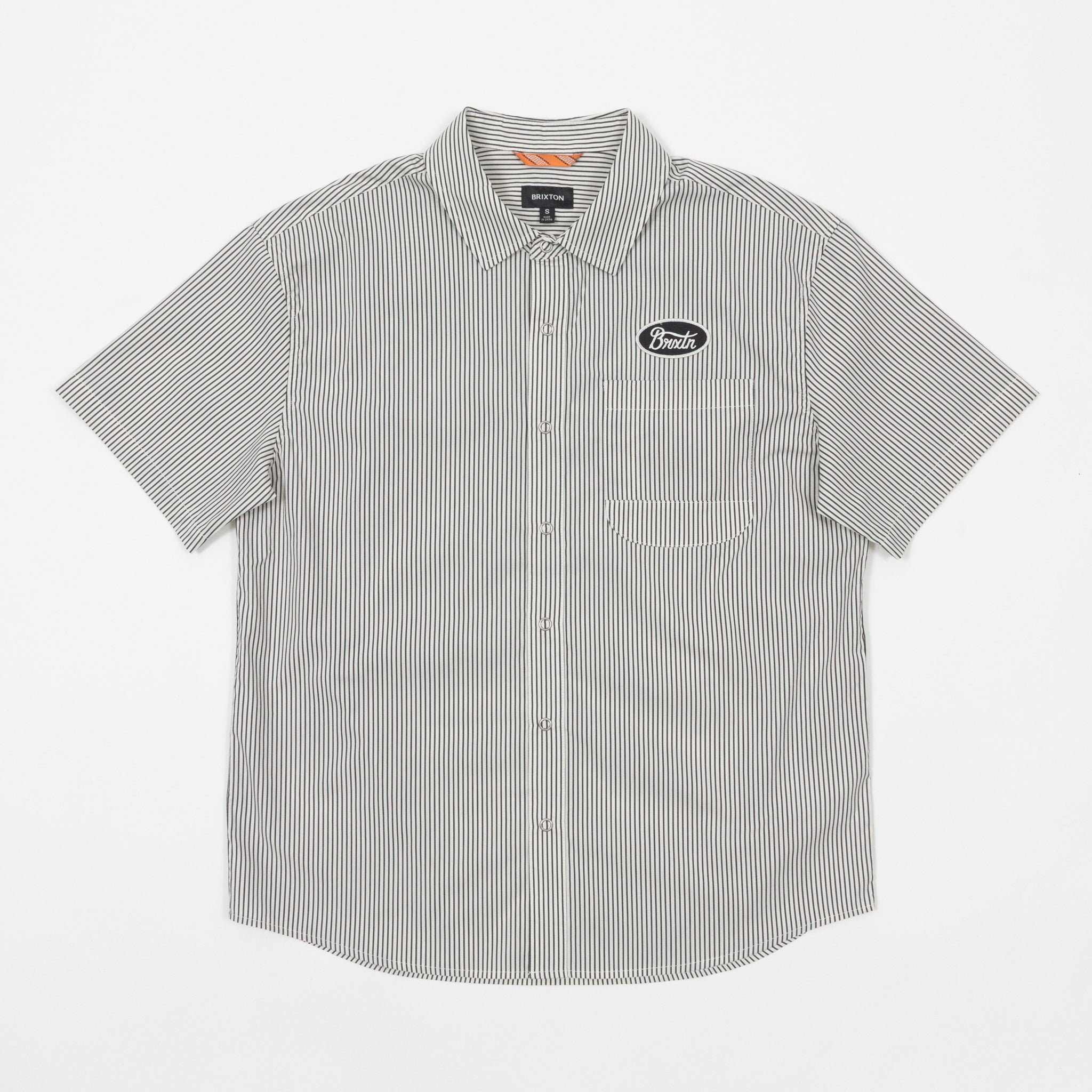 brixton builders short sleeve shirt black white front view