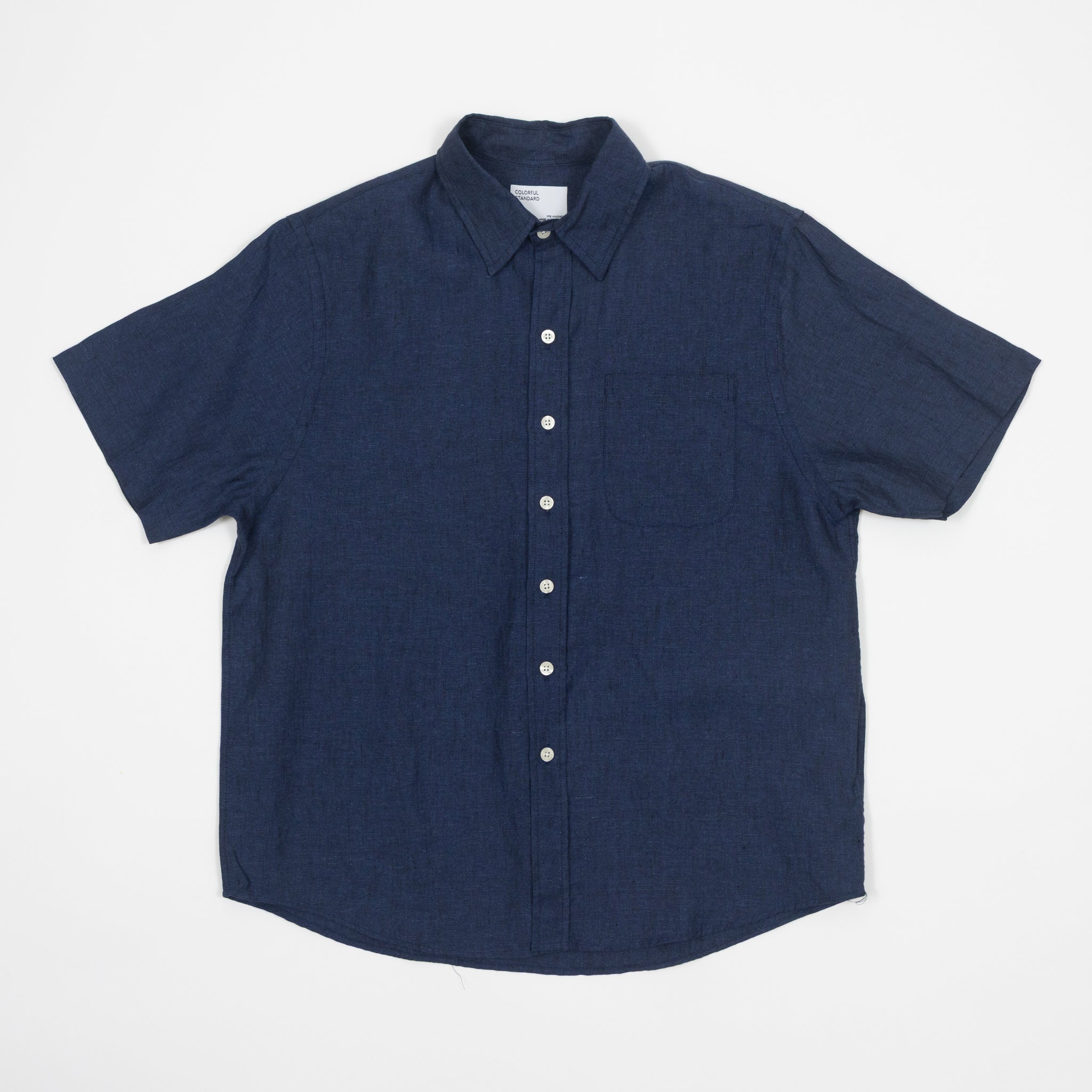 COLORFUL STANDARD Linen Short Sleeve Shirt in Marine Blue