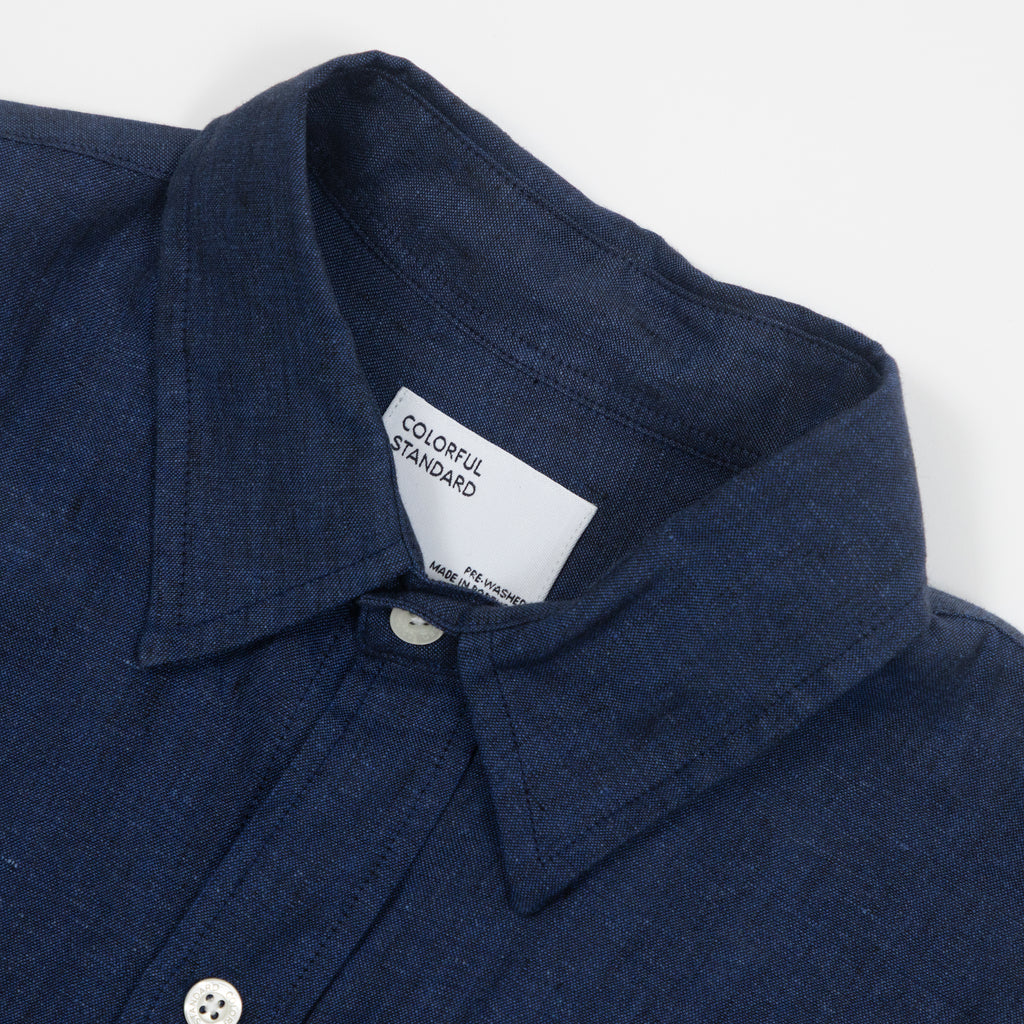 COLORFUL STANDARD Linen Short Sleeve Shirt in Marine Blue