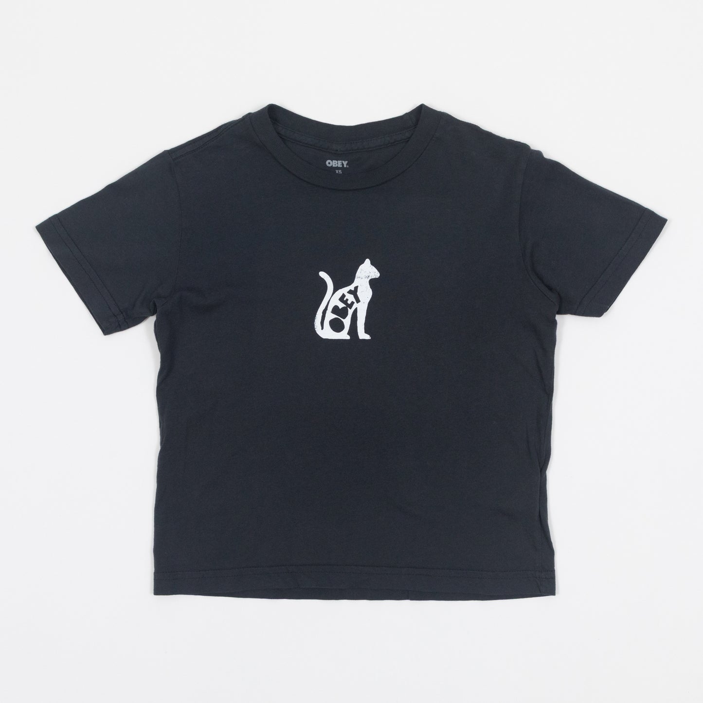 Womens OBEY Cat T-Shirt in BLACK