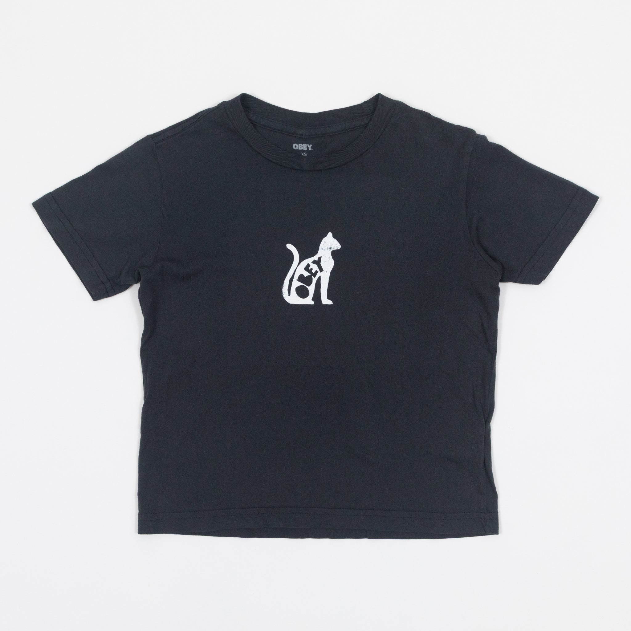 Womens OBEY Cat T-Shirt in BLACK