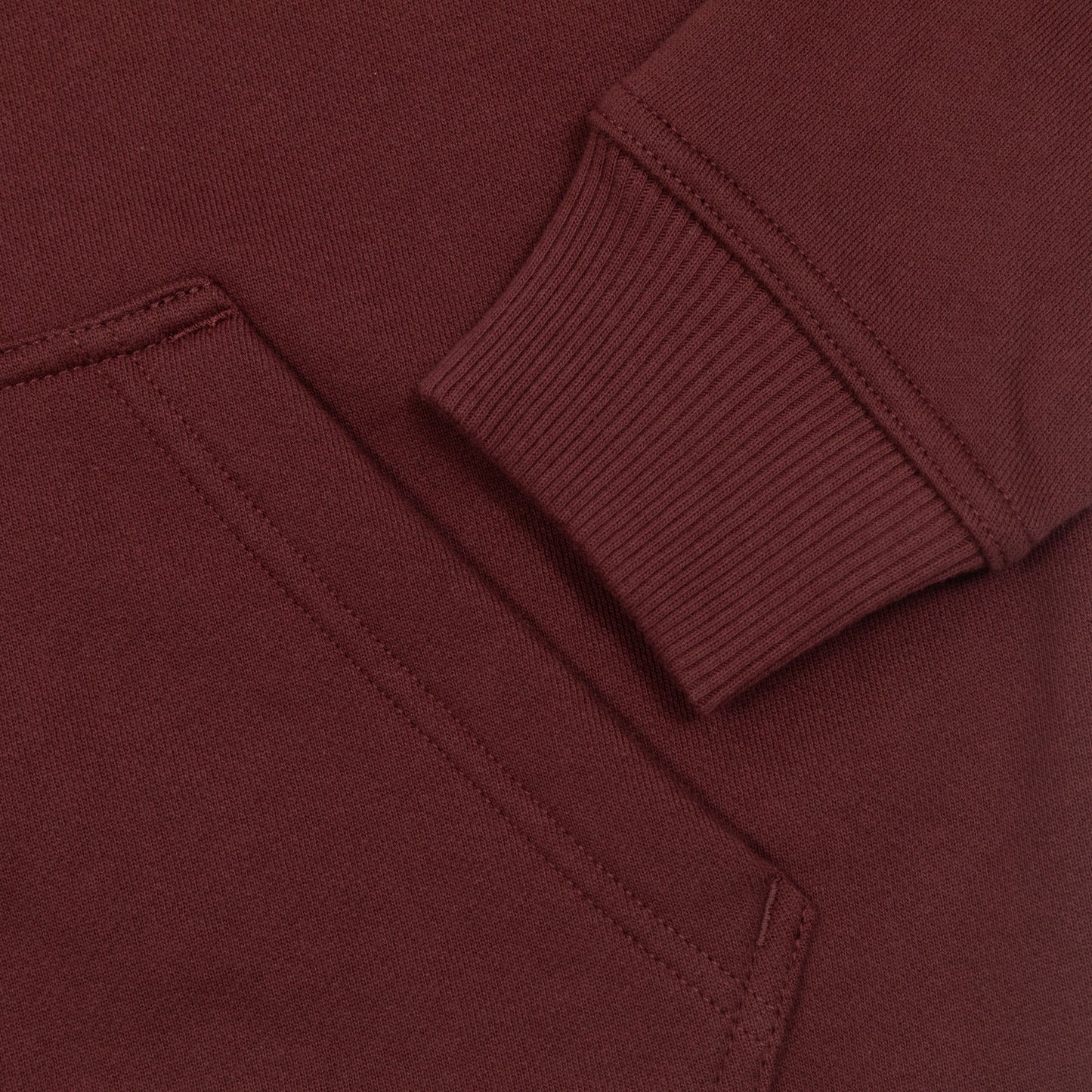 close-up of ribbed cuffs on dickies brown hoodie