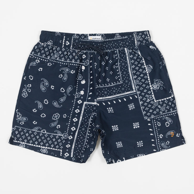 FARAH Colbert Bandana Print Swim Shorts in TRUE NAVY