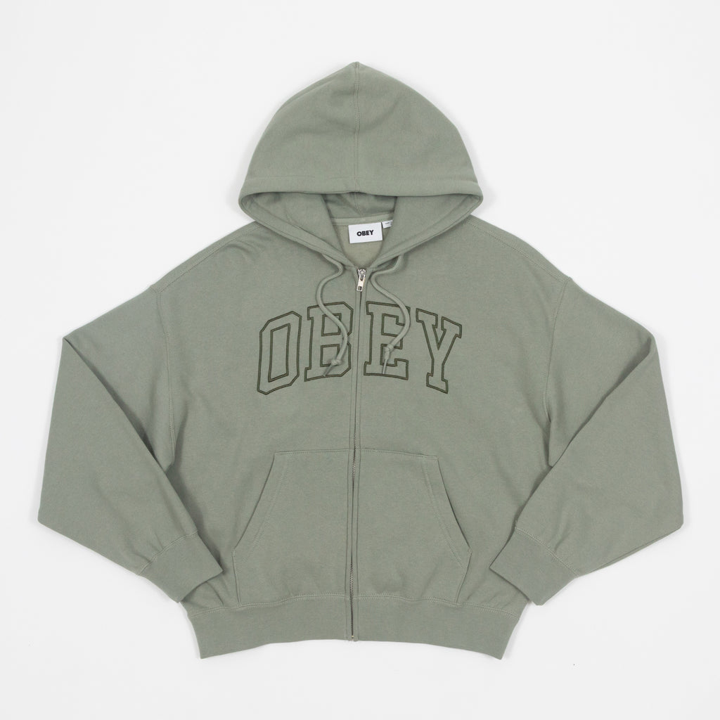 Womens OBEY Collegiate Baggy Relaxed Zipped Hoodie in GREEN