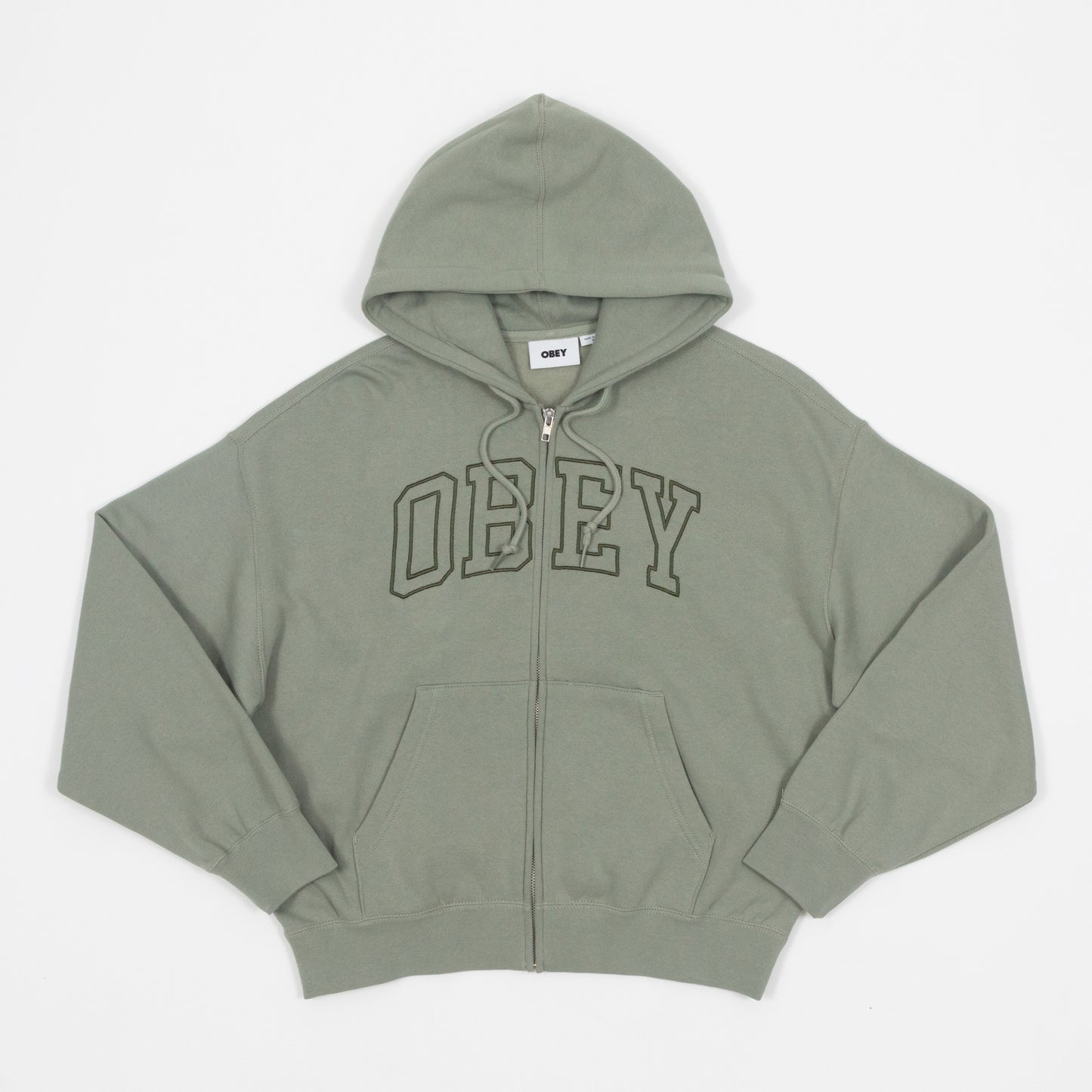 Womens OBEY Collegiate Baggy Relaxed Zipped Hoodie in GREEN