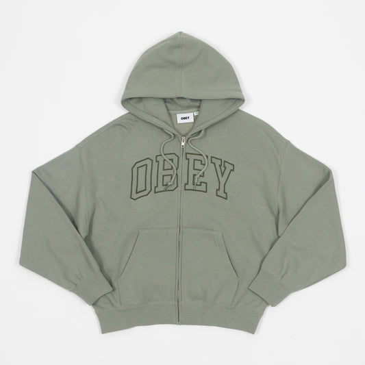 Womens OBEY Collegiate Baggy Relaxed Zipped Hoodie in GREEN
