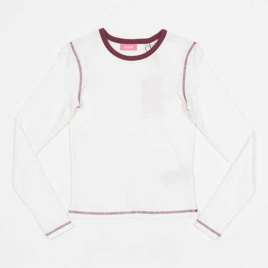Womens JJXX Contrast Long Sleeve T-Shirt in OFF WHITE