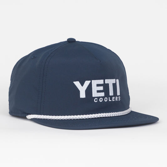 Navy blue cap with 'YETI Coolers' logo on a white background