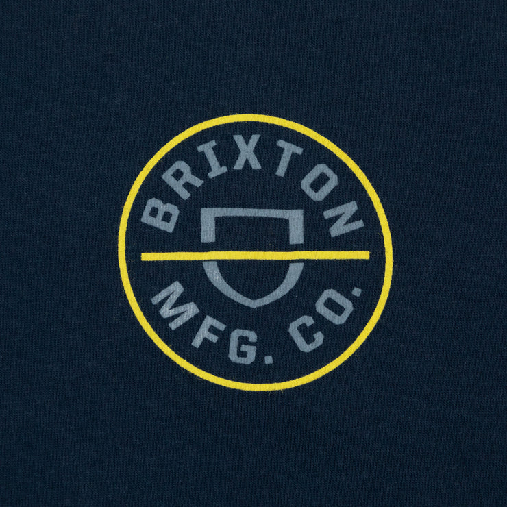 BRIXTON Crest II Short Sleeve T-Shirt in NAVY & YELLOW