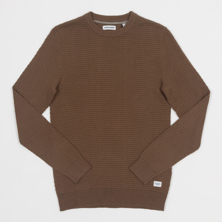 JACK & JONES Crew Neck Knitted Pullover in OTTER BROWN