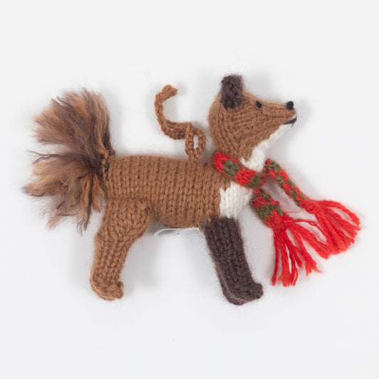 Crochet Fox in a Scarf Christmas Ornament