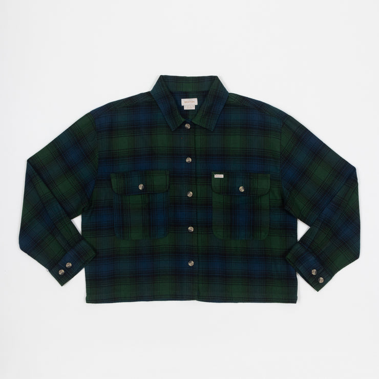 Womens BRIXTON Cropped Bowery Flannel Shirt in GREEN & BLUE
