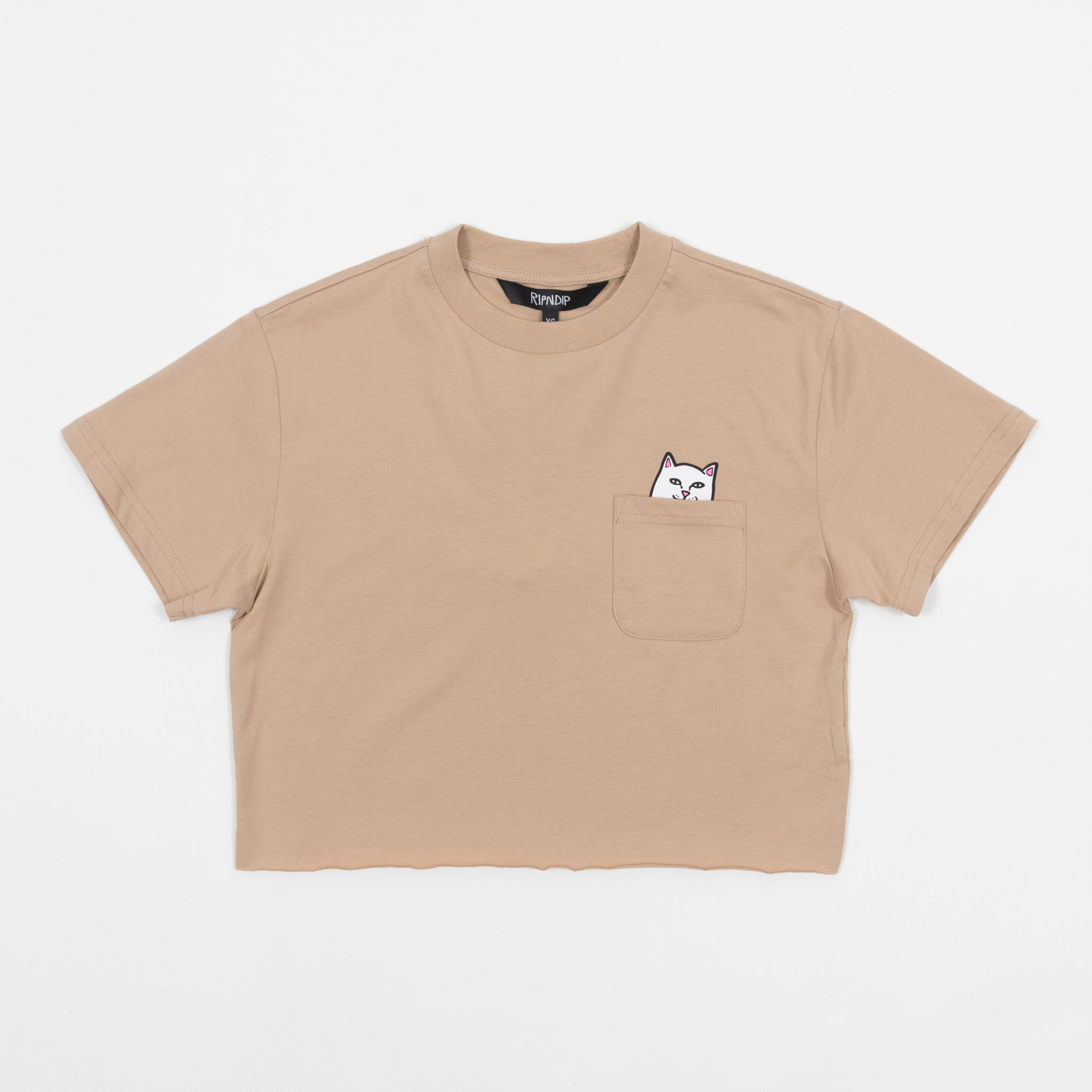 Womens RIPNDIP Cropped Pocket T-Shirt in BEIGE