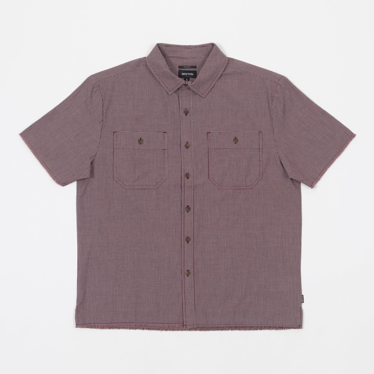 BRIXTON Cru Micro Plaid Short Sleeve Shirt in CORDOVAN RED