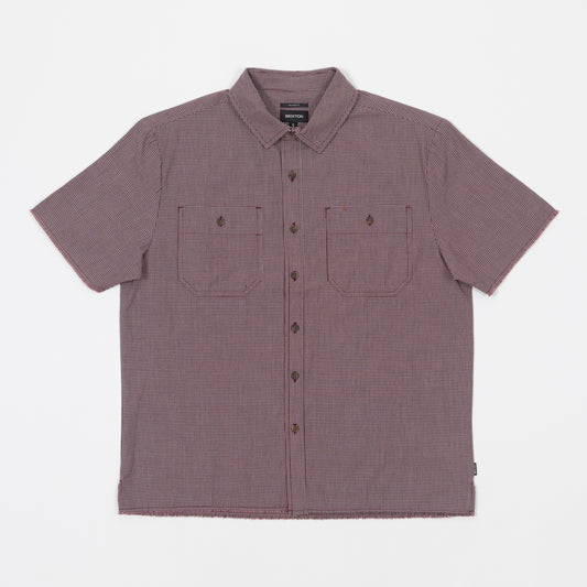 BRIXTON Cru Micro Plaid Short Sleeve Shirt in CORDOVAN RED