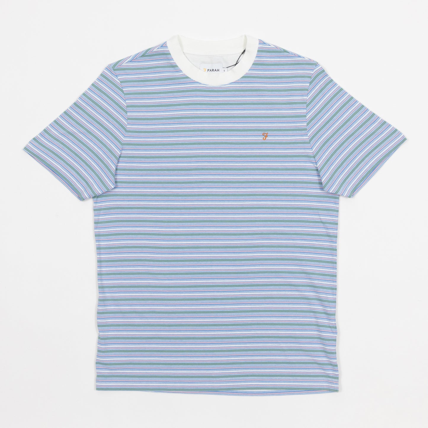 FARAH Danny Stripe T-Shirt in BLUE, GREEN & PINK