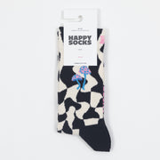 HAPPY SOCKS Distorted Check Sock in CREAM, BLACK & PINK
