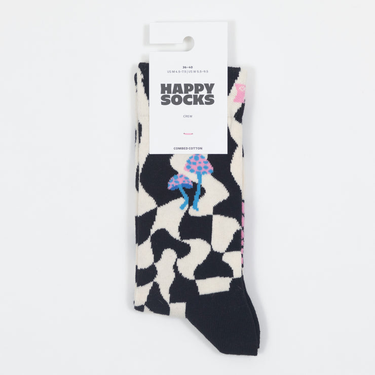 HAPPY SOCKS Distorted Check Sock in CREAM, BLACK & PINK