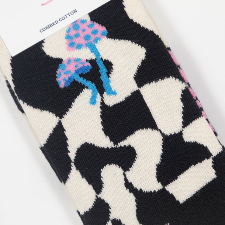 HAPPY SOCKS Distorted Check Sock in CREAM, BLACK & PINK