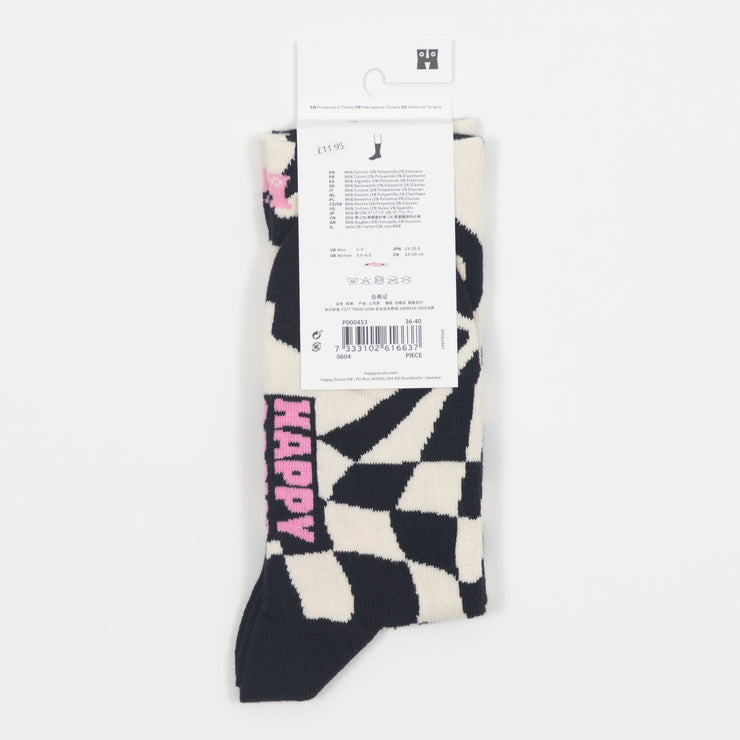 HAPPY SOCKS Distorted Check Sock in CREAM, BLACK & PINK