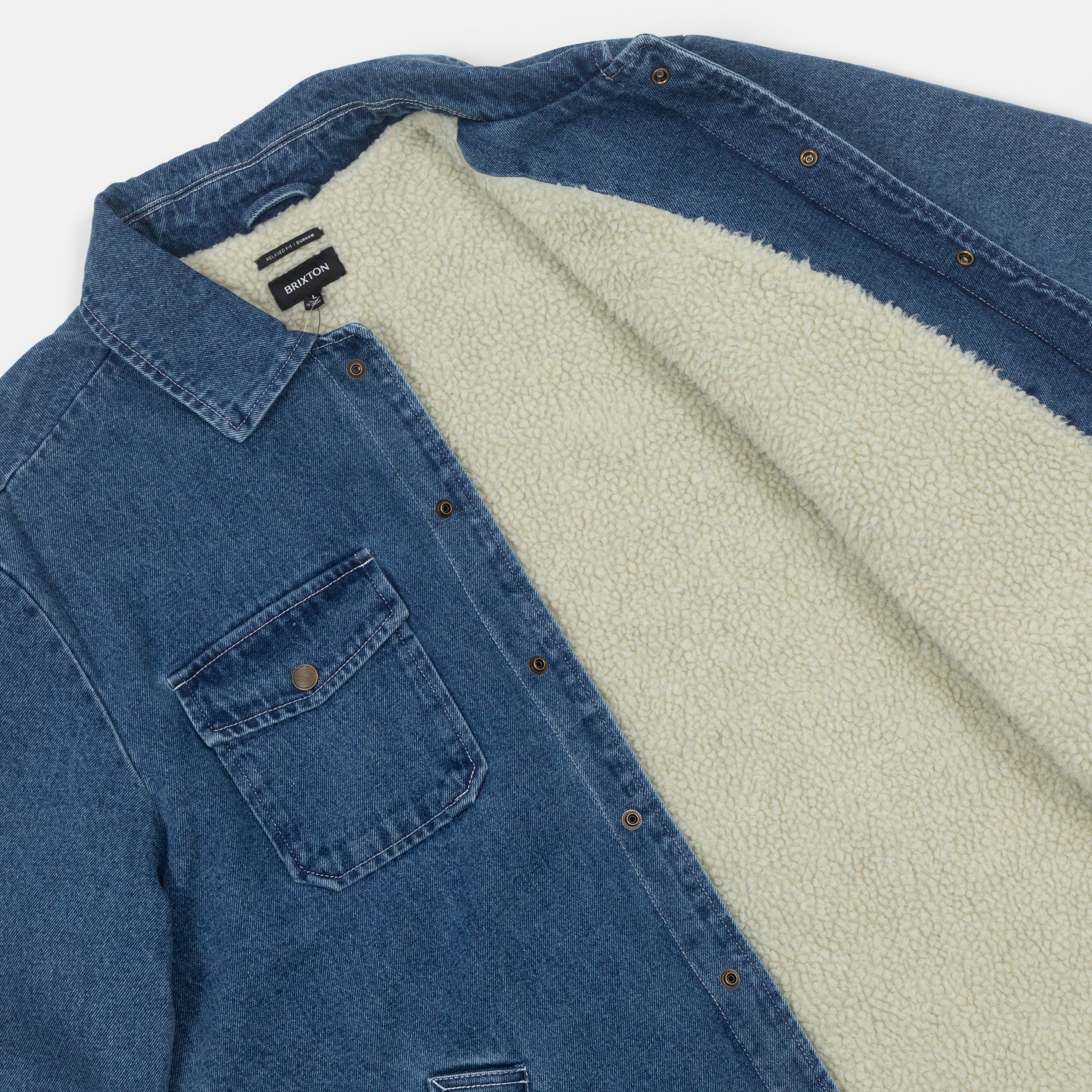 BRIXTON Durham Sherpa Lined Jacket in WASHED DENIM
