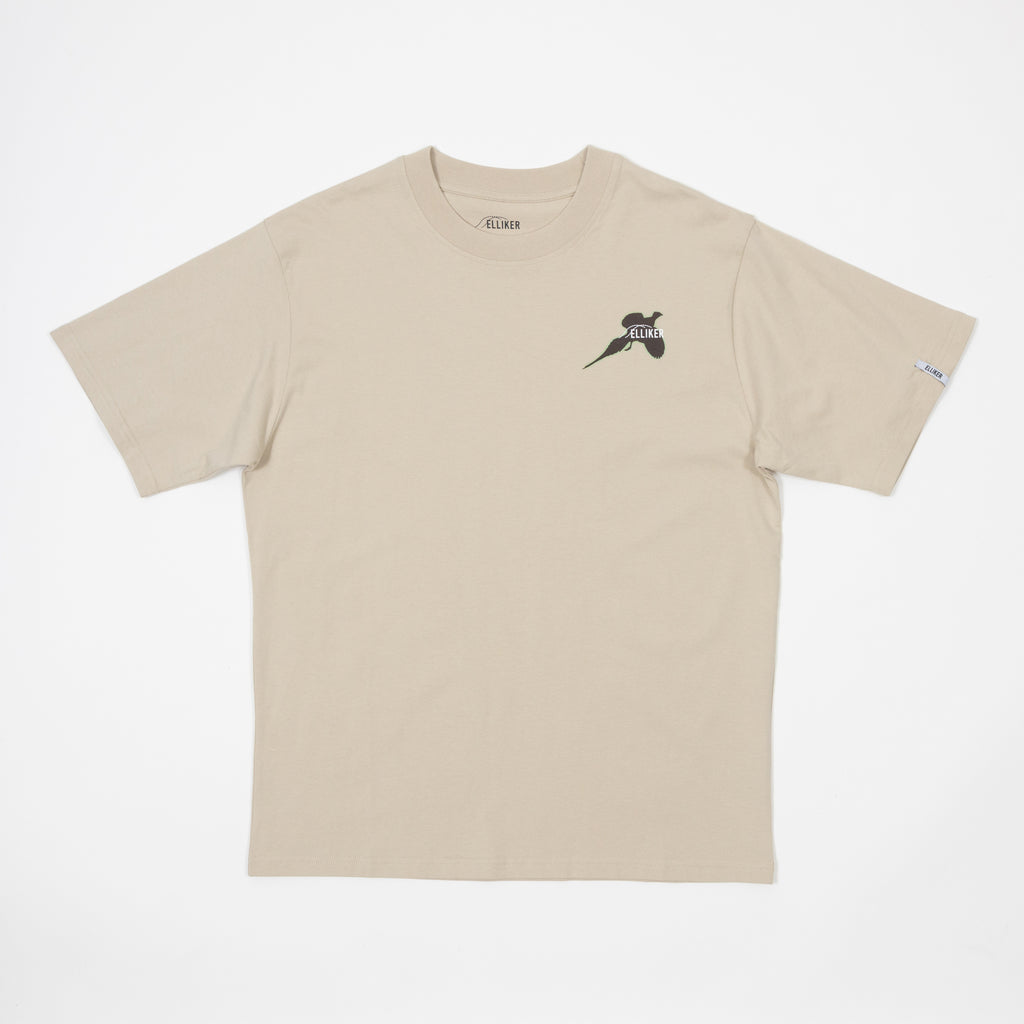 ELLIKER Rill Birds Print Short Sleeve T-Shirt in Beige