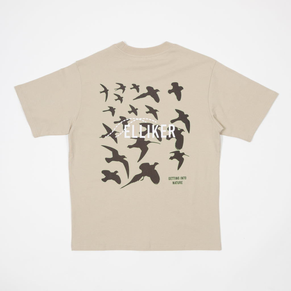 ELLIKER Rill Birds Print Short Sleeve T-Shirt in Beige
