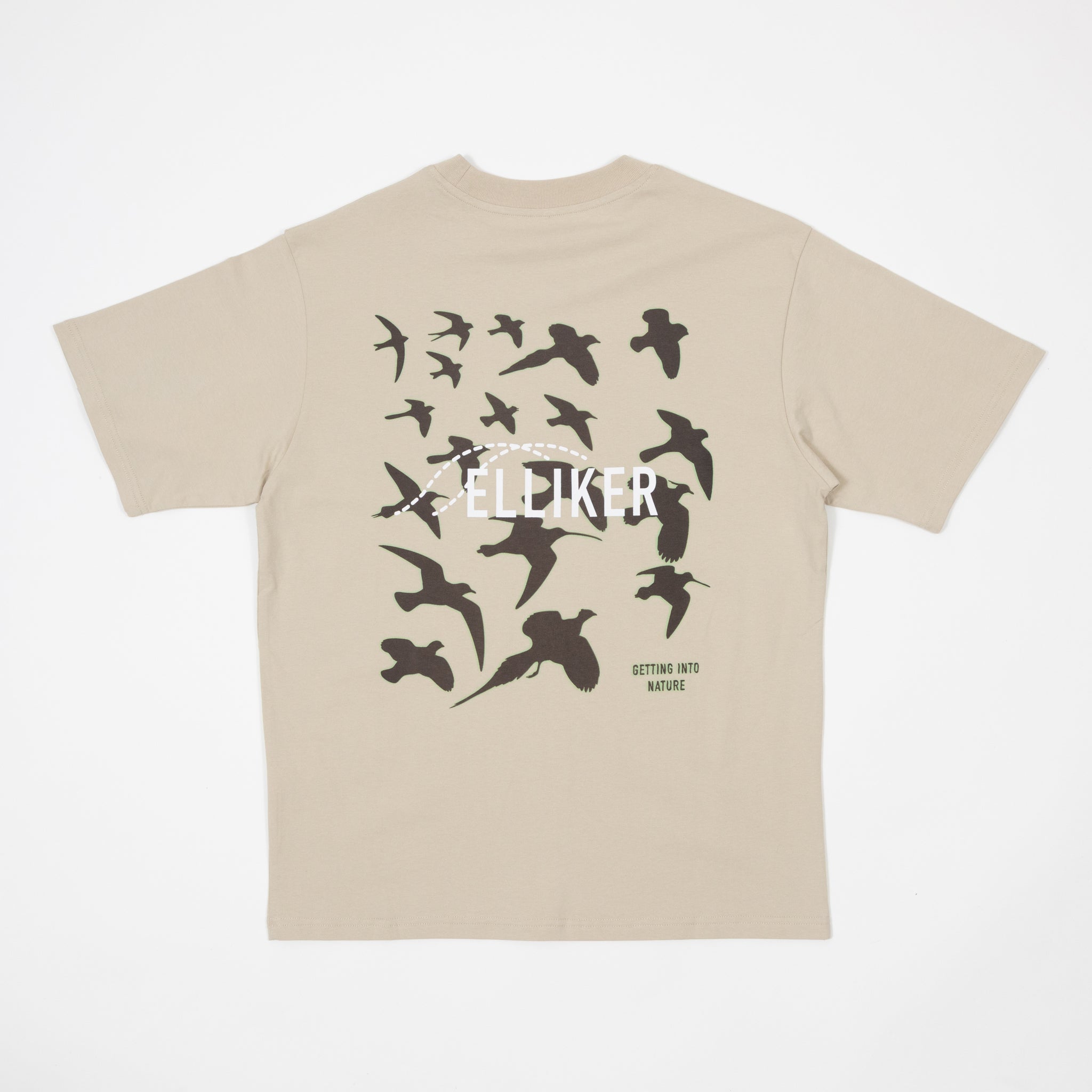 ELLIKER Rill Birds Print Short Sleeve T-Shirt in Beige