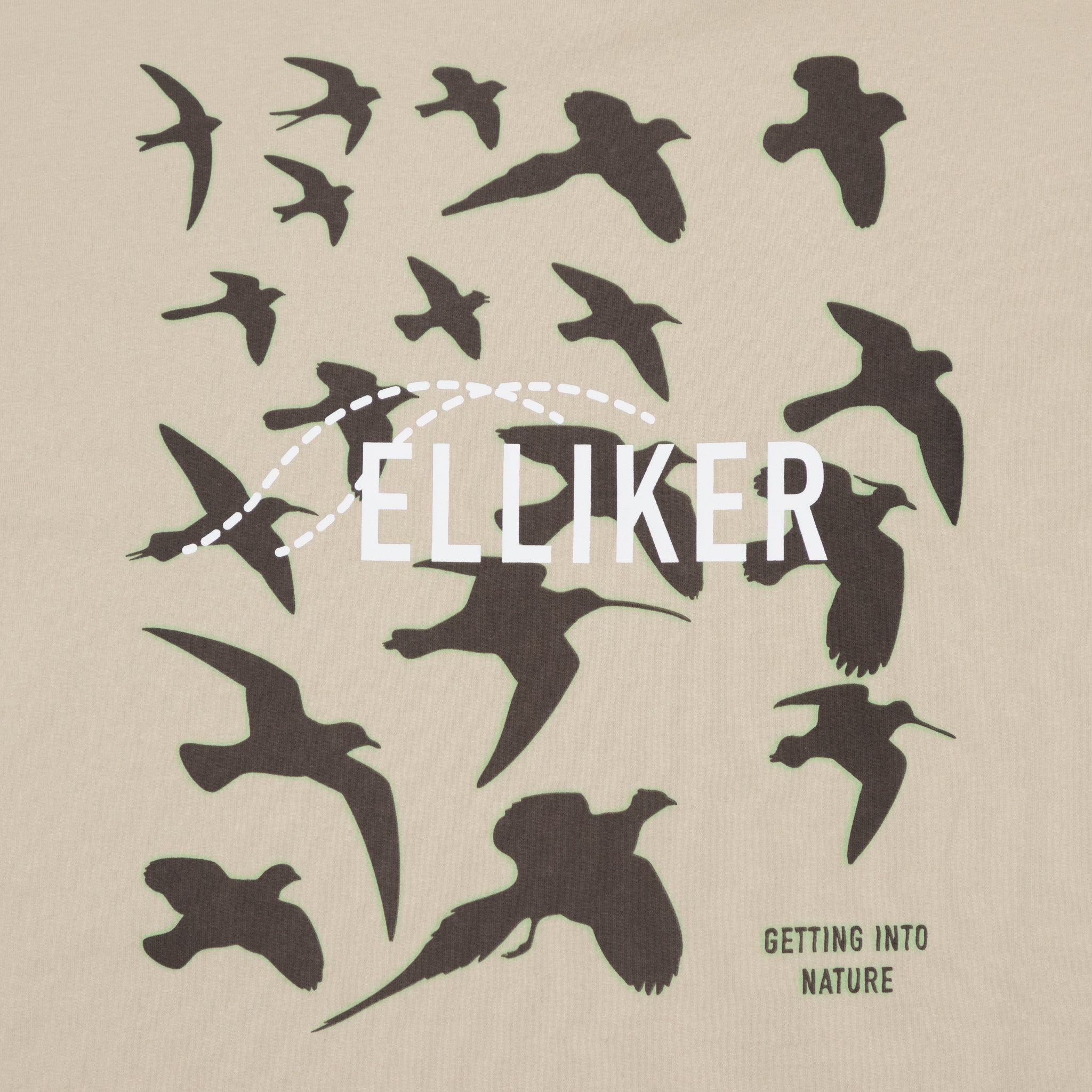 ELLIKER Rill Birds Print Short Sleeve T-Shirt in Beige