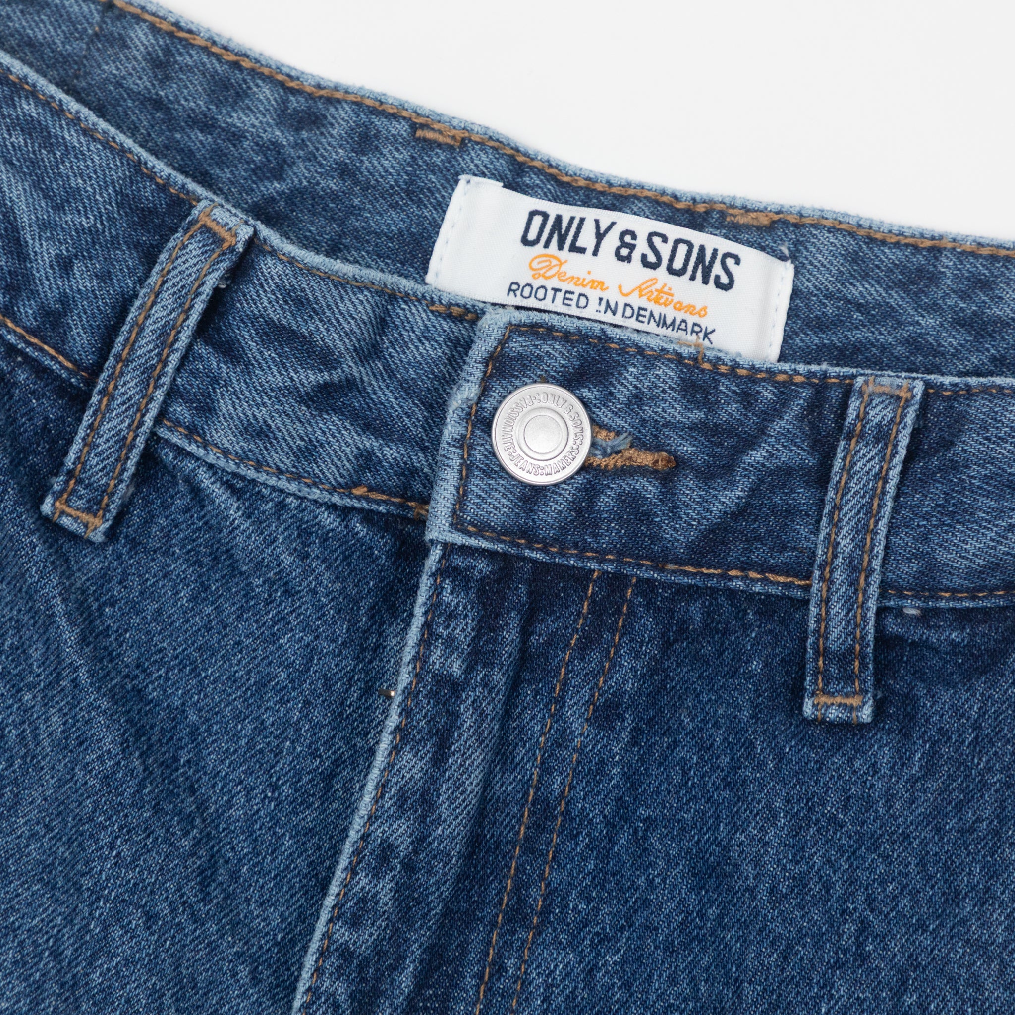 only and sons carpenter denim blue short button closure