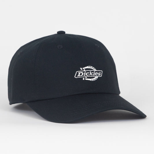 Black cap with Dickies logo on a white background