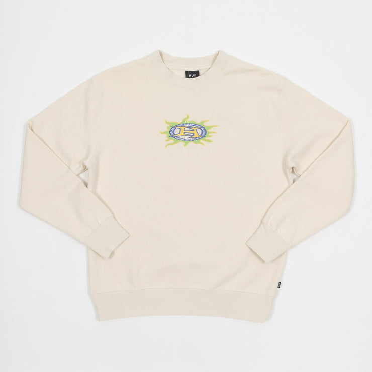 HUF Fire Embroidered Logo Crewneck Sweatshirt in CREAM