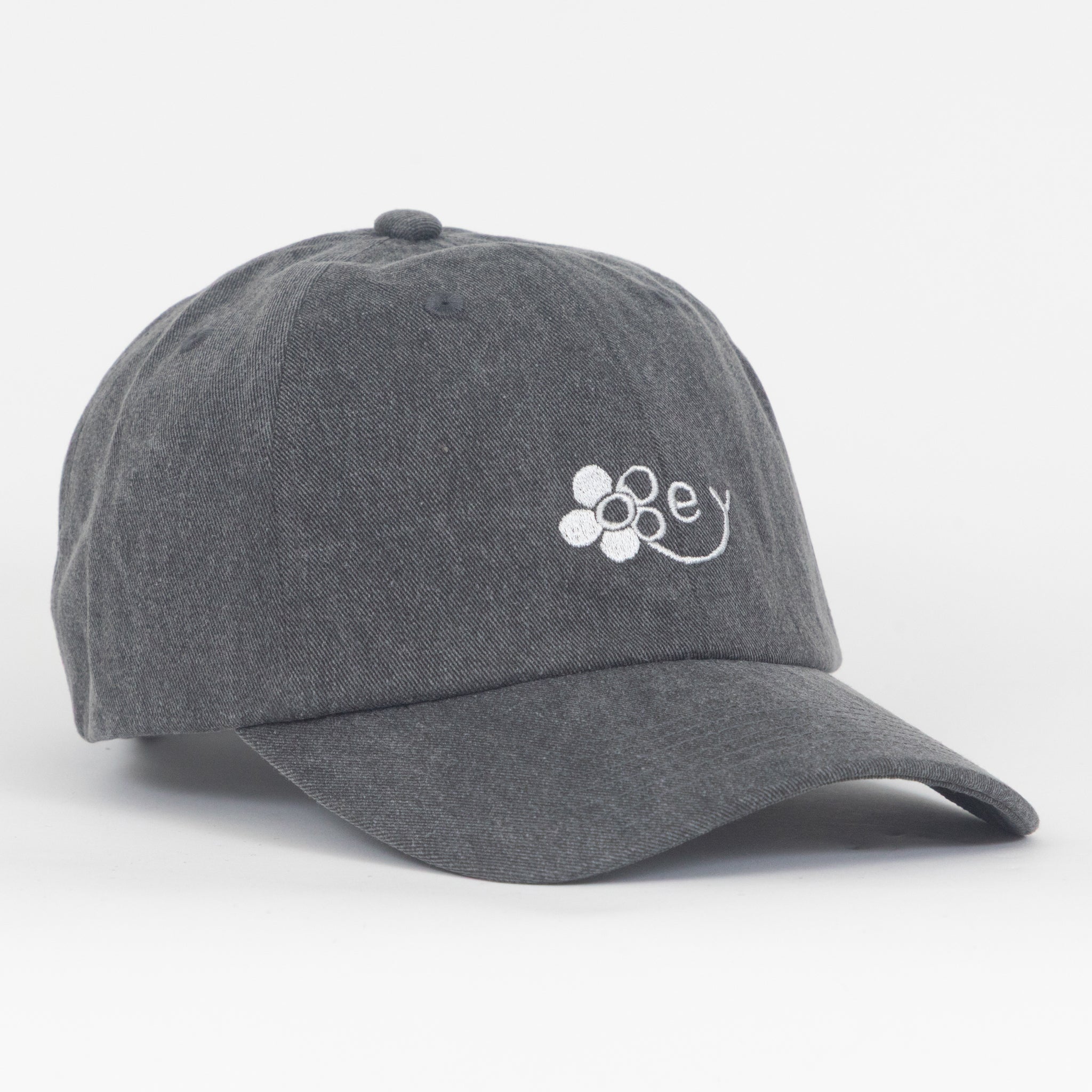 OBEY Flower Strapback Cap in WASHED BLACK