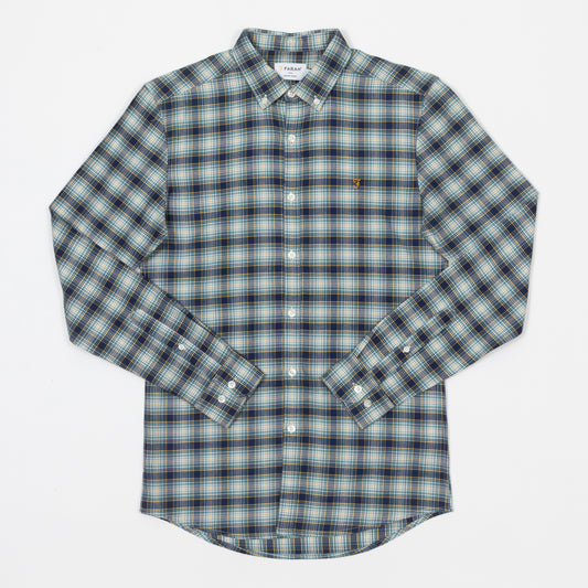 FARAH Fraser Long Sleeve Check Shirt in BLUE & YELLOW