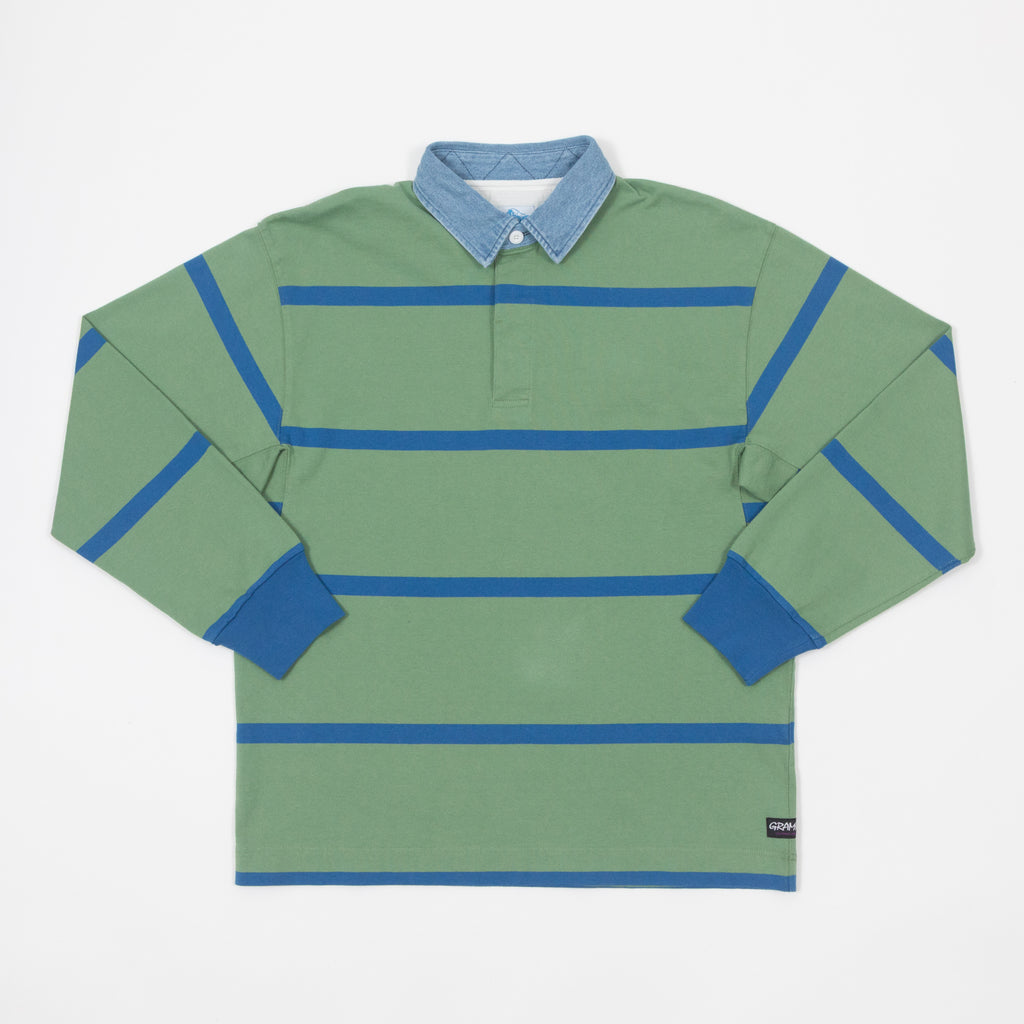 GRAMICCI Langdon Rugby Shirt in OLIVE/ BLUE